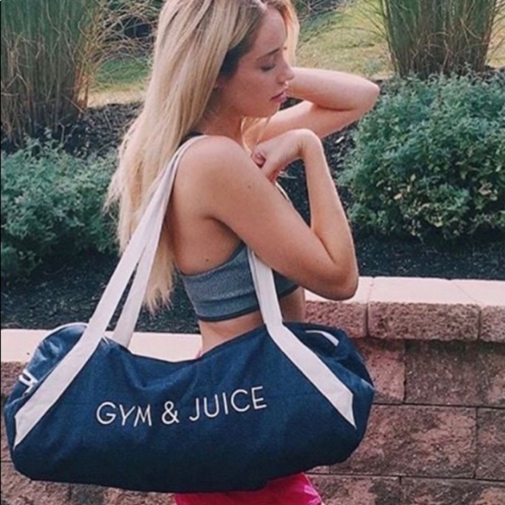 Gym & Juice denim duffel gym bag.  NWOT